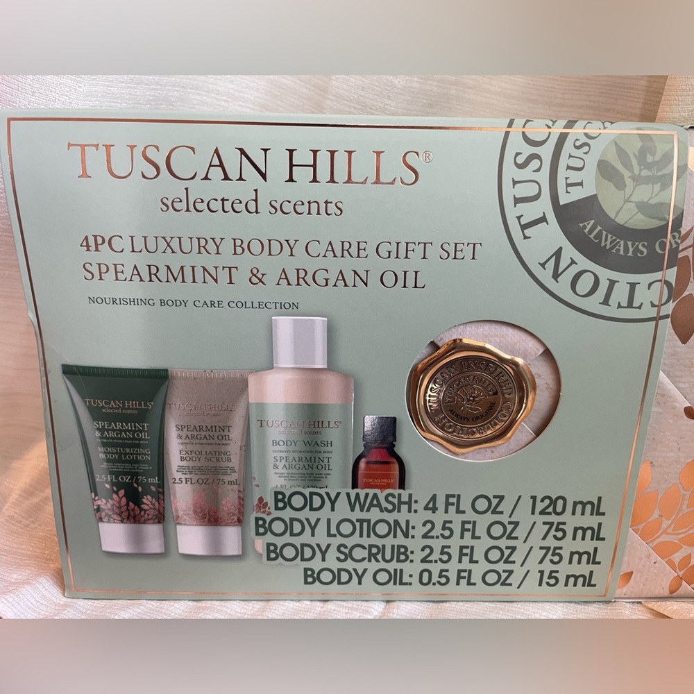 Tuscan Hills 4 Pc Spearmint & Argan Oil Body Care Gift Set Spa Luxury - Picture 7 of 9
